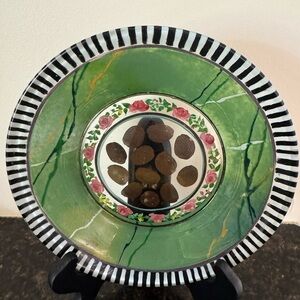 Mackenzie-Childs Handcrafted Green Decorative Plate with Floral Design